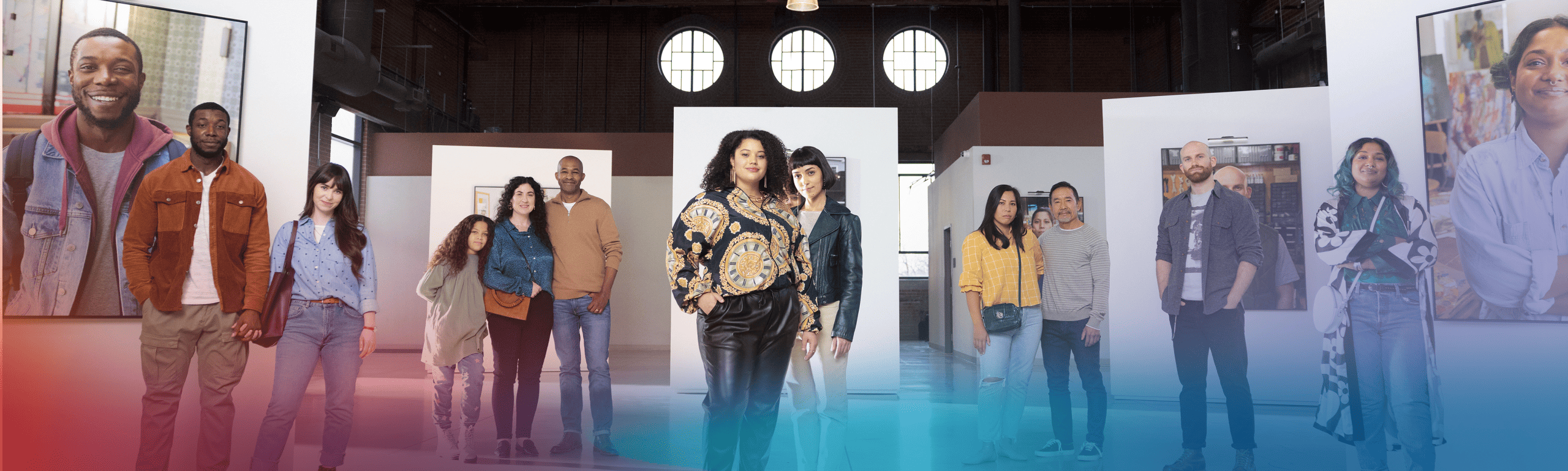 Actor Portrayal: Groups of people standing in an art gallery