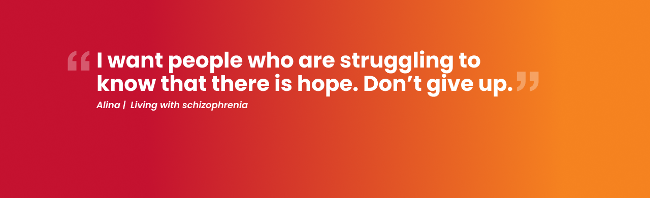 "I want people who are struggling to know that there is hope. Don't give up" quote, banner